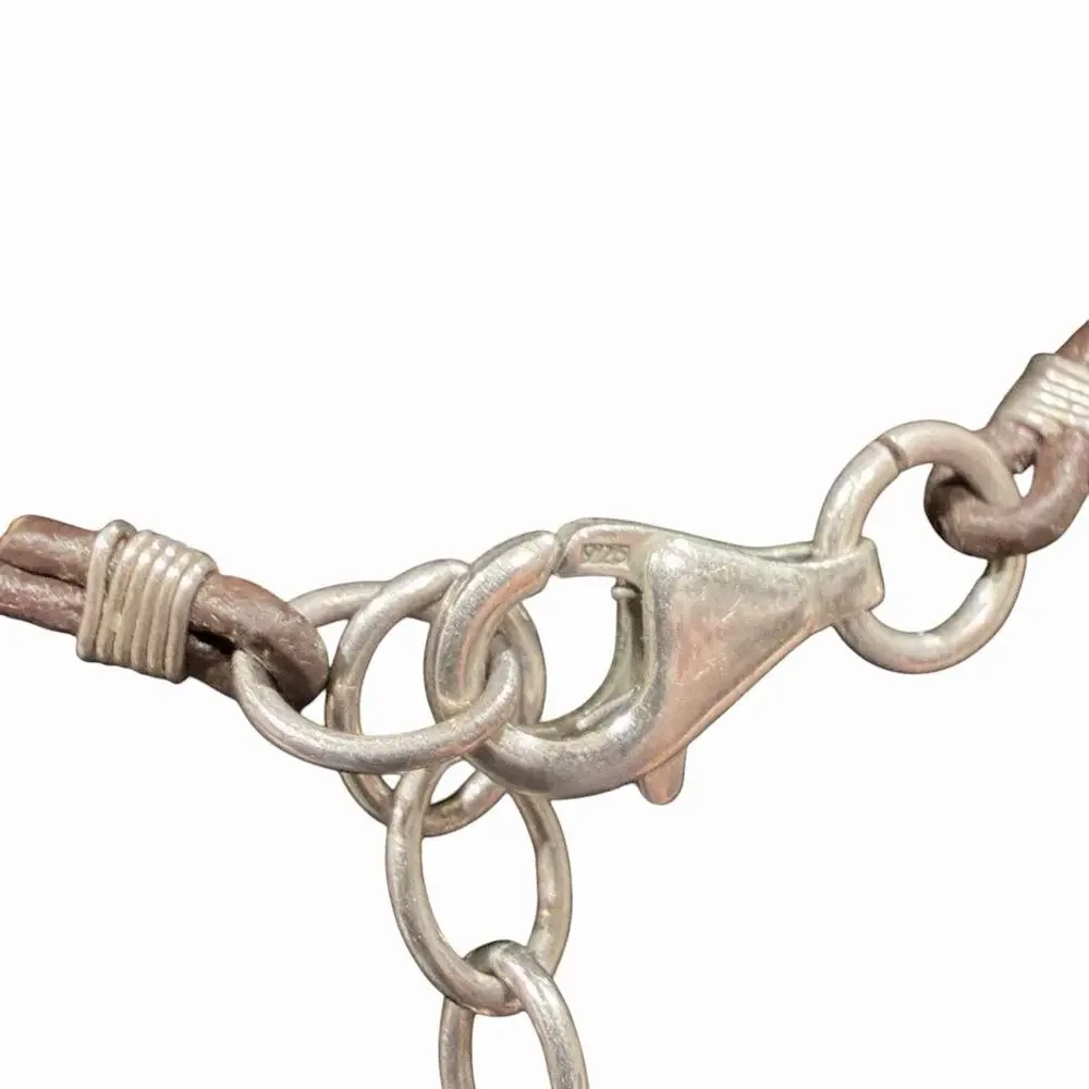 Raw Rose Quartz Pendant Necklace 925 Sterling Clasp Leather Cord Boho Adjustable